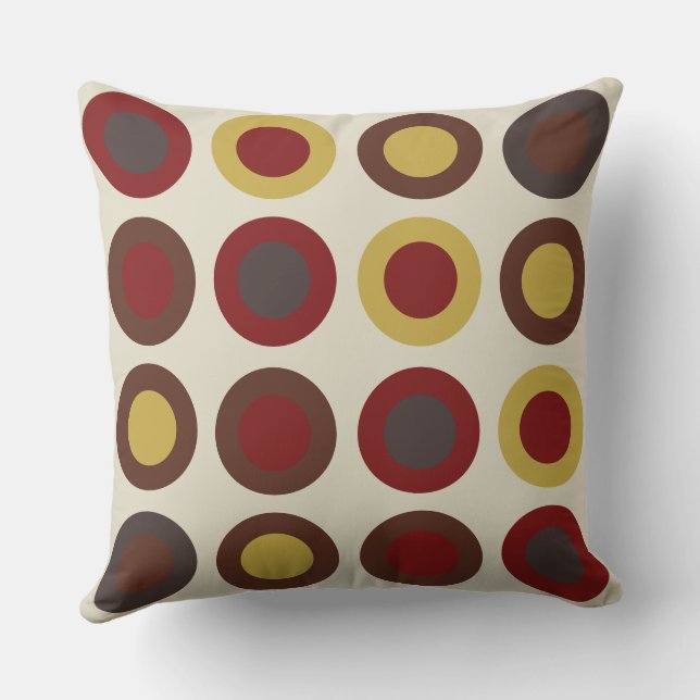 Merlot Gold Wood and Oak Circles Throw Pillow (Back)