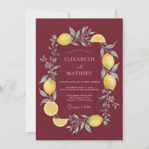 Merlot Lemon Citrus Eucalyptus Wedding Invitation