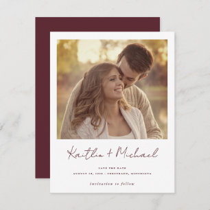 Merlot Modern Handwriting Photo Wedding Save The Date