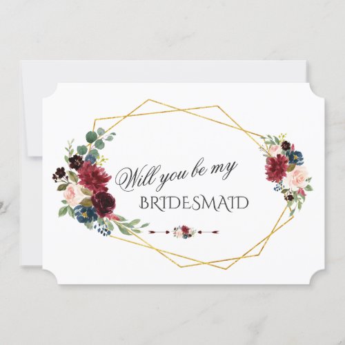 Merlot Navy Blue Floral Will You Be My Bridesmaid Invitation