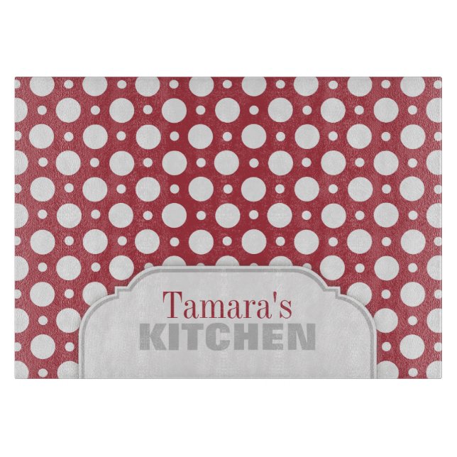 Merlot Polka Dot Personalized Glass Cutting Board (Front)
