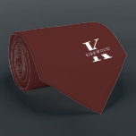 Merlot-Red Elegant Monogram   Name | Two-Sided Neck Tie<br><div class="desc">An elegant two-sided necktie featuring a bold white monogram across an Merlot-Red background. On top of this monogram sits your first or last name spelled out in all capitals. If you prefer a bolder look for the personal name inside of the large letter you can do the following: Use the...</div>