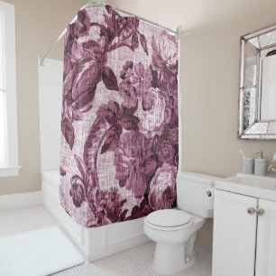 Merlot Red Vintage Floral Toile No.5 Shower Curtain