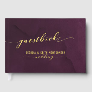Merlot Watercolor Gold Script Elegant Wedding Foil Guest Book