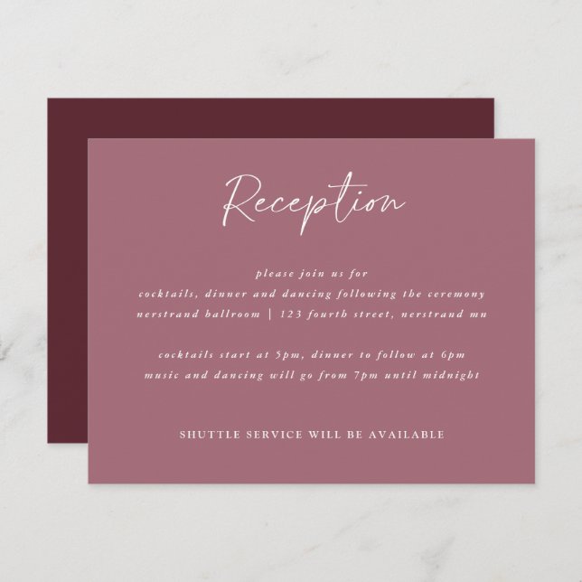Merlot Wedding Modern Handwriting Reception Card (Front/Back)