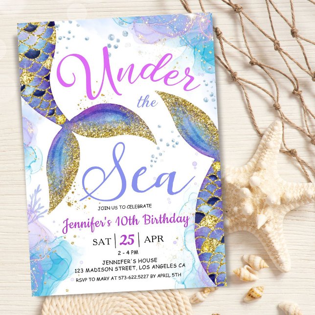 Mermaid 10th Birthday Girl Under the Sea Invitation (Creator Uploaded)