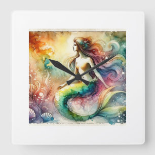 Mermaid 190624AREF102 - Watercolor Square Wall Clock