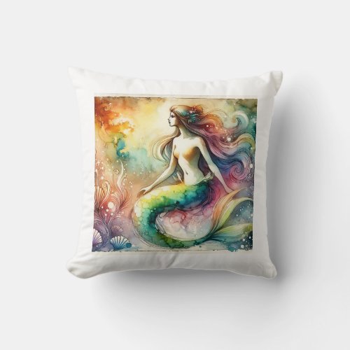 Mermaid 190624AREF102 _ Watercolor Throw Pillow