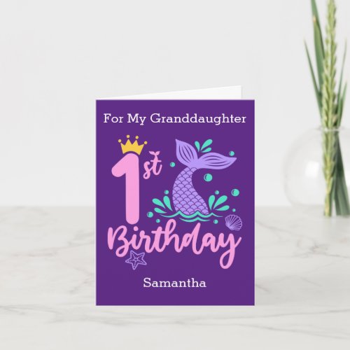 Mermaid 1st Birthday Card For My Granddaughter
