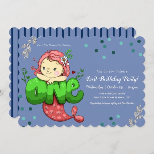 Mermaid 1st Birthday Cute Pink Invitation