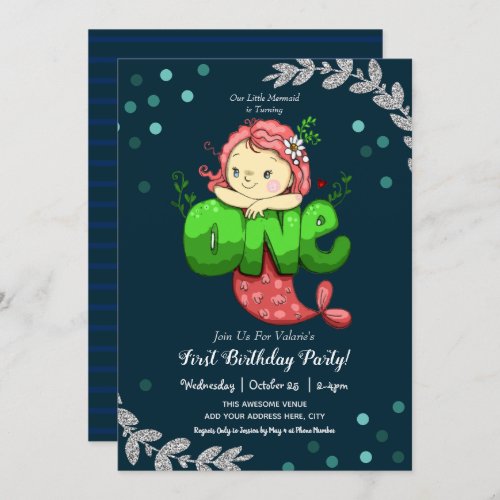 Mermaid 1st Birthday Cute Pink Invitation