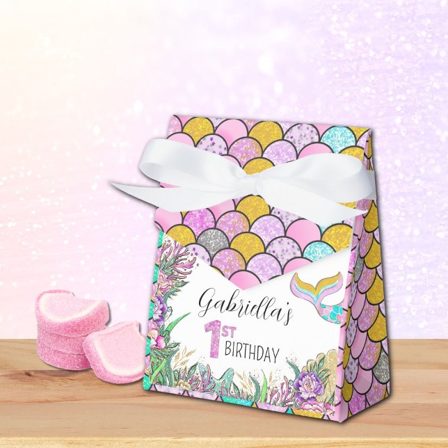 Mermaid 1st Birthday Favor Boxes (Creator Uploaded)