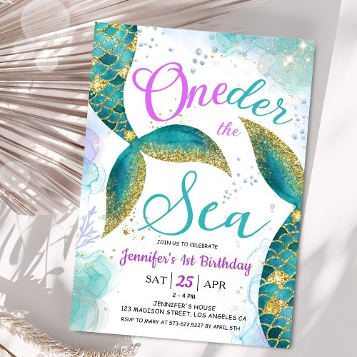 Mermaid 1st Birthday Girl Teal ONEder the Sea Invitation
