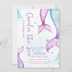 Mermaid 1st Birthday Girls Oneder The Sea Mermaid Invitation