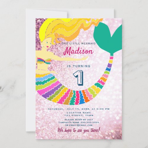 Mermaid 1st Birthday Invitation