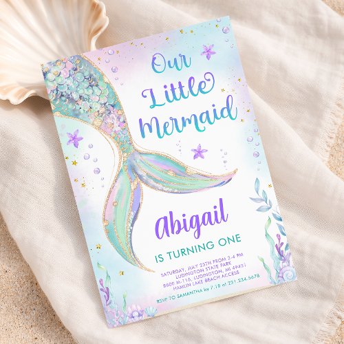 Mermaid 1st Birthday Invitation