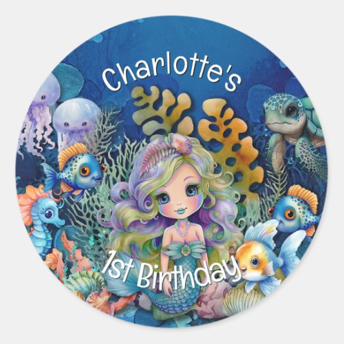 Mermaid 1st Birthday Invitation Envelope Seal
