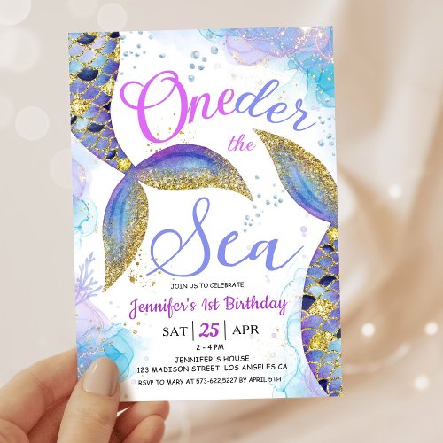 Mermaid 1st Birthday Invite Girl ONEder the Sea