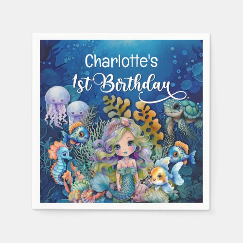 Mermaid 1st Birthday Napkins