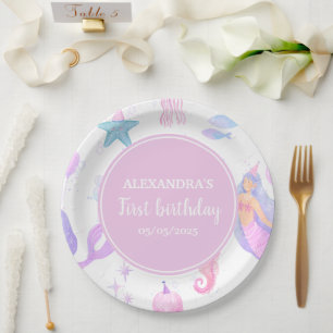 Mermaid 1st Birthday Ocean & Sea Life Party Paper Plates