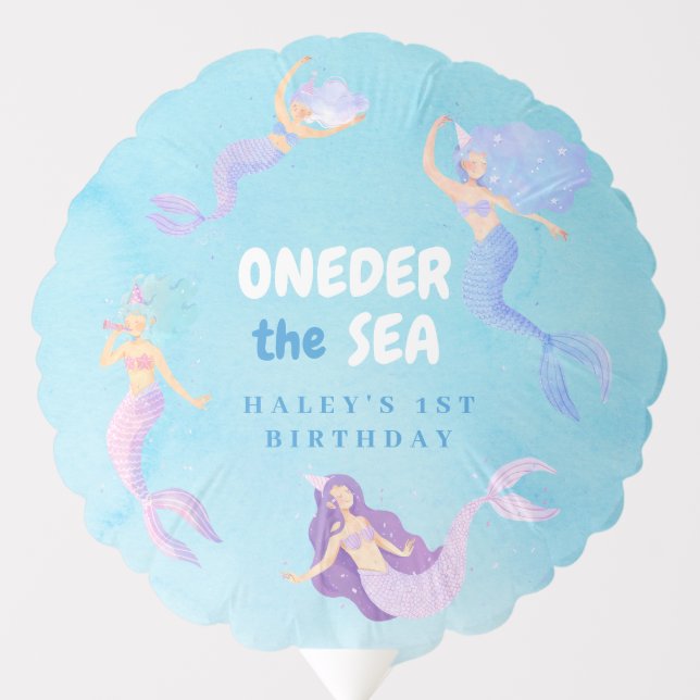 Mermaid 1st Birthday ONEder the sea Blue Budget Balloon (Front)