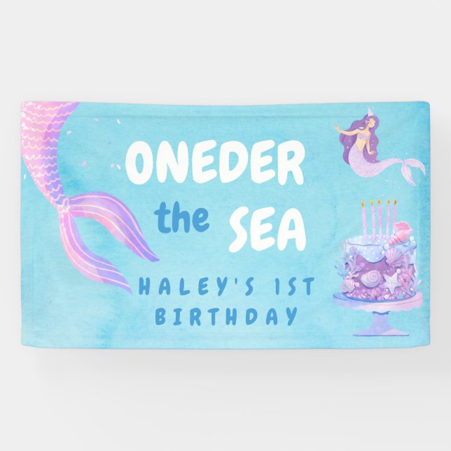 Mermaid 1st Birthday ONEder the sea Blue Budget Banner (Horizontal)