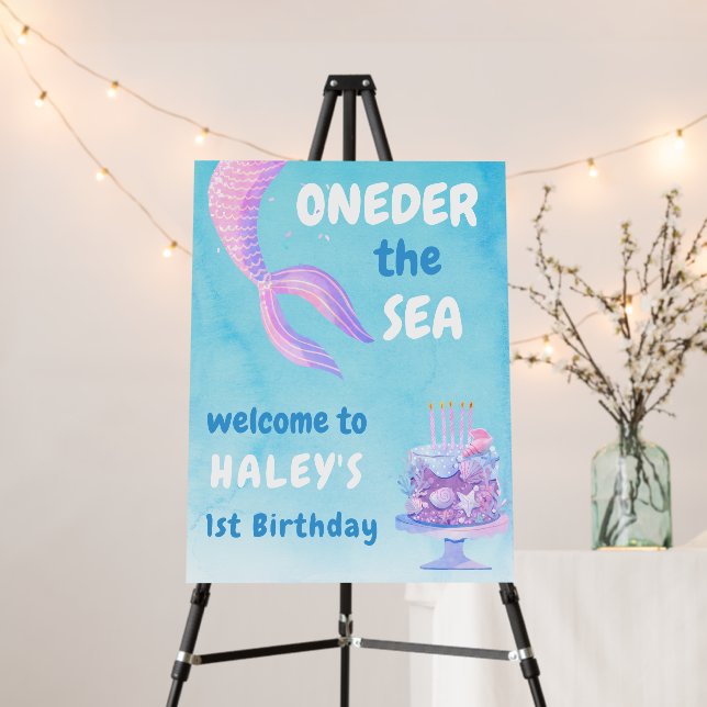 Mermaid 1st Birthday ONEder the sea Blue Budget Foam Board (In Situ (Stand))
