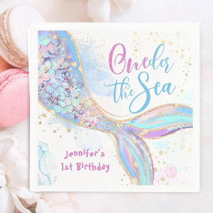 Mermaid 1st Birthday Oneder The Sea Blue Napkins