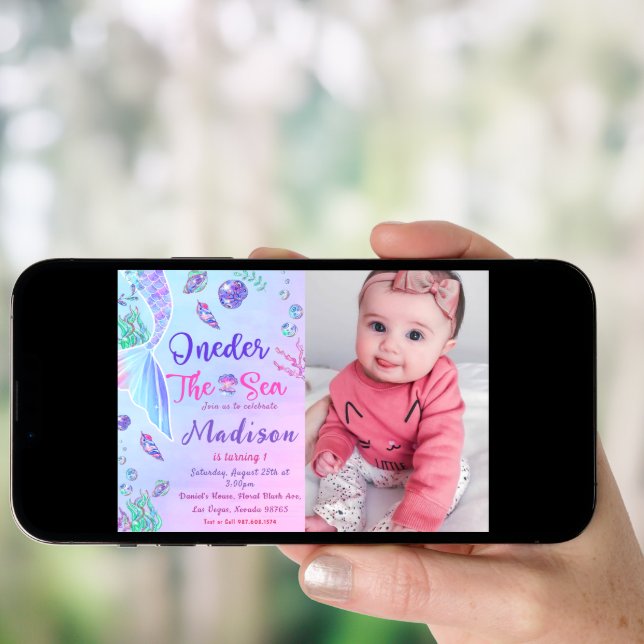 Mermaid 1st Birthday ONEder The Sea Party  Invitat Invitation (Front Digital)