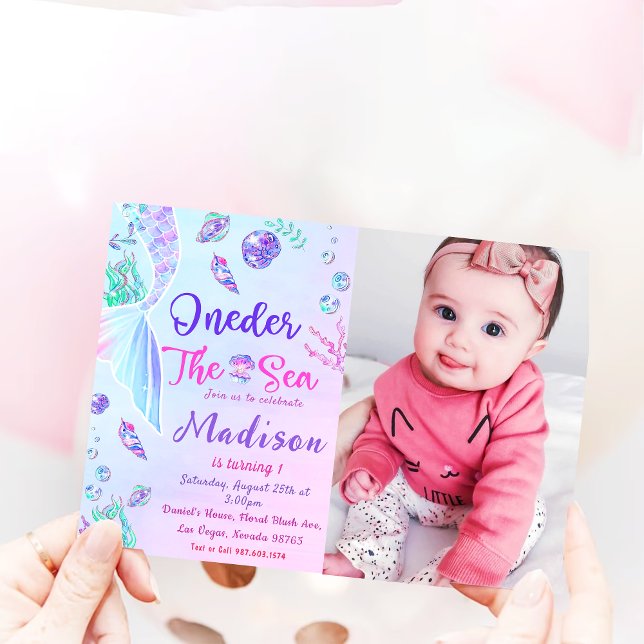 Mermaid 1st Birthday ONEder The Sea Party  Invitat Invitation (Creator Uploaded)