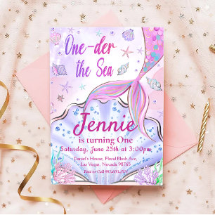Mermaid 1st Birthday ONEder The Sea Party Invitation