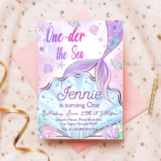 Mermaid 1st Birthday ONEder The Sea Party  Invitation