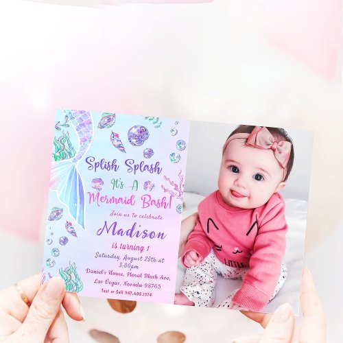 Mermaid 1st Birthday ONEder The Sea Party  Invitation