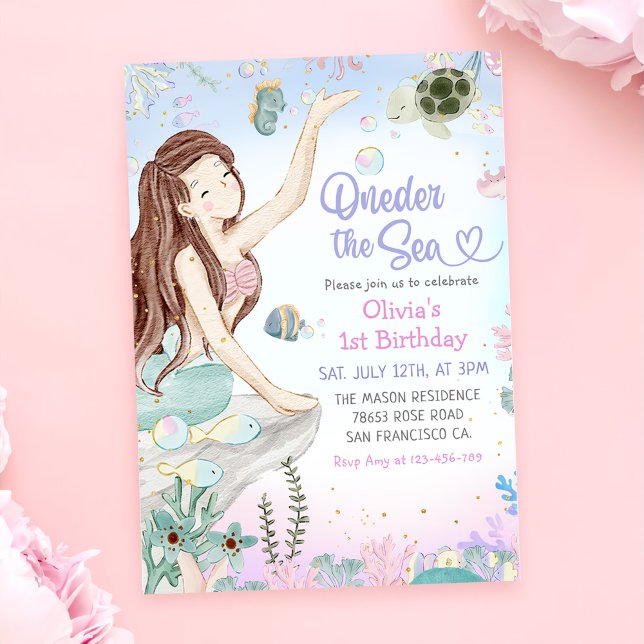 Mermaid 1st Birthday Oneder The Sea Party  Invitation (Creator Uploaded)