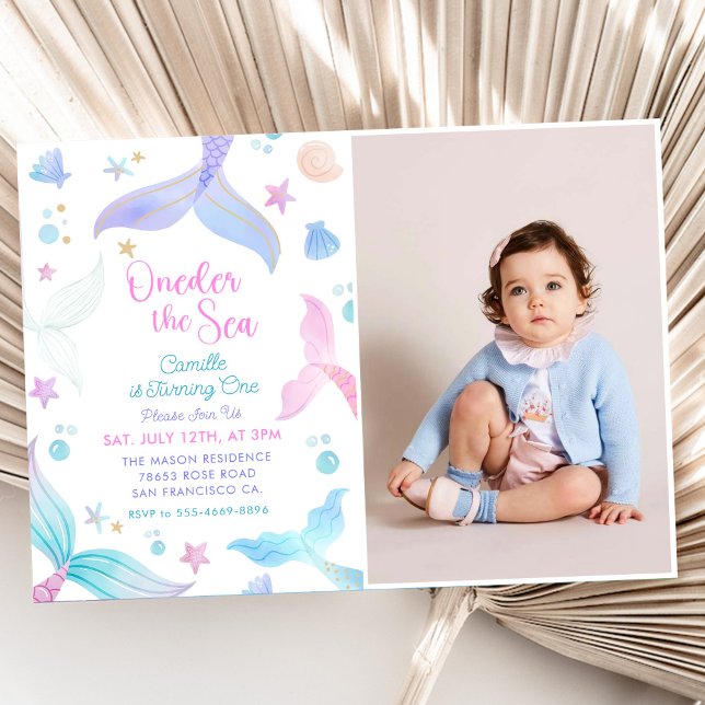 Mermaid 1st Birthday Oneder The Sea Party Invitation (Creator Uploaded)