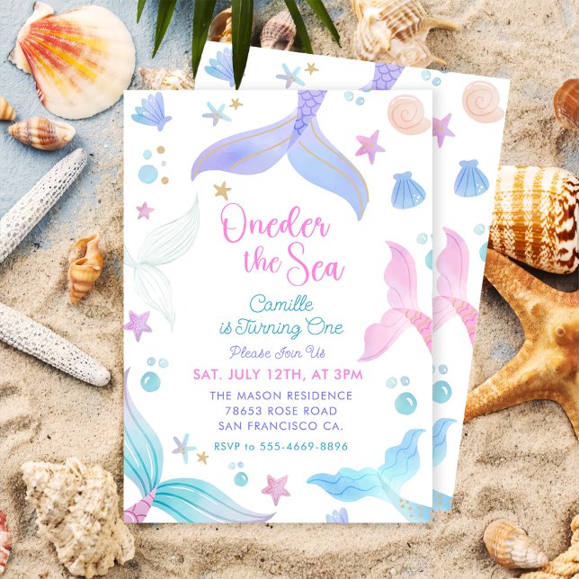 Mermaid 1st Birthday Oneder The Sea Party Invitation (Creator Uploaded)