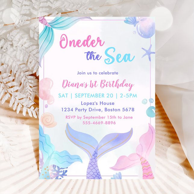 Mermaid 1st Birthday Oneder The Sea Party Invitation (Creator Uploaded)