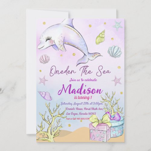 Mermaid 1st Birthday ONEder The Sea Party Invitation