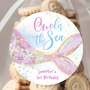 Mermaid 1st Birthday Oneder The Sea Pink Classic Round Sticker