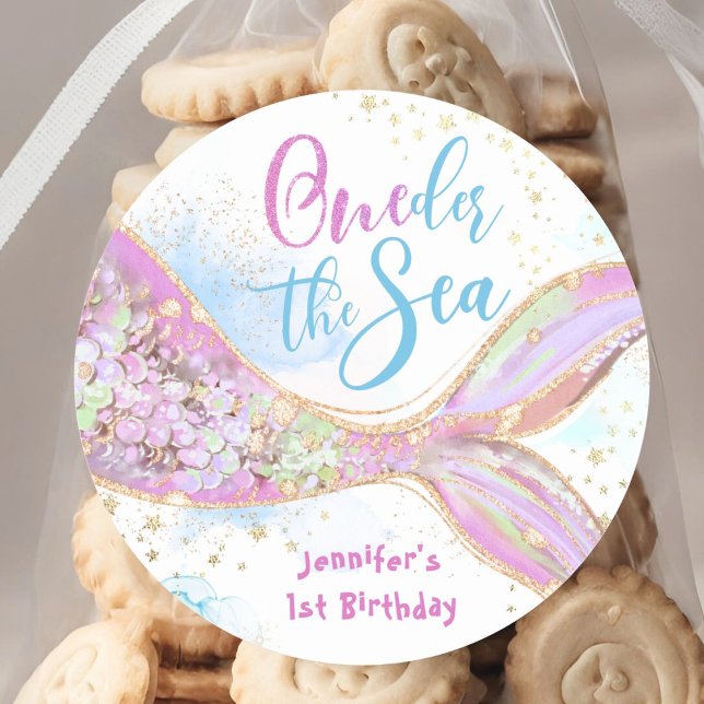 Mermaid 1st Birthday Oneder The Sea Pink Classic Round Sticker (Creator Uploaded)