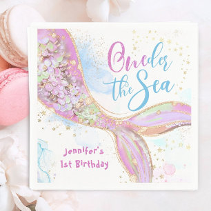 Mermaid 1st Birthday Oneder The Sea Pink Napkins