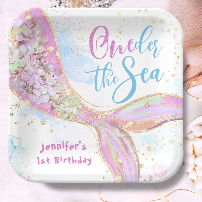 Mermaid 1st Birthday Oneder The Sea Pink Paper Plates (Creator Uploaded)