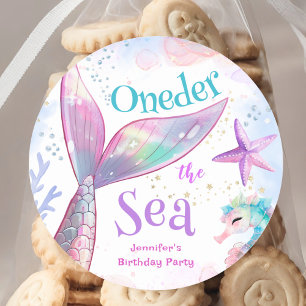 Mermaid 1st Birthday Oneder The Sea Pink Purple Classic Round Sticker