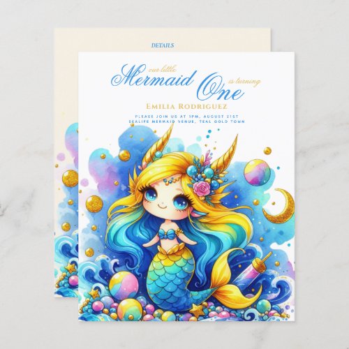 Mermaid 1st Birthday or EDIT AGE Teal Gold