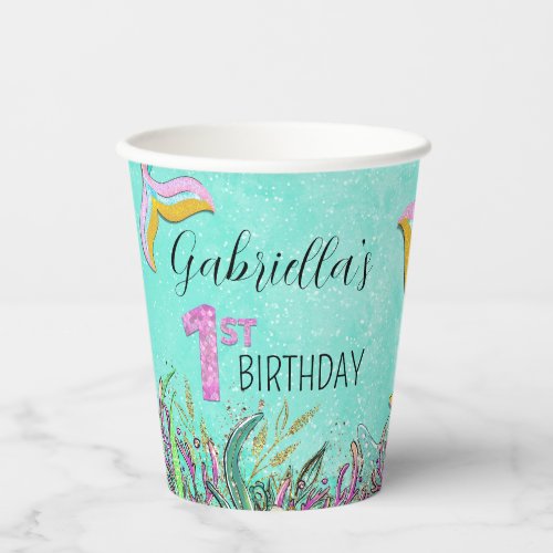 Mermaid 1st Birthday Paper Cups