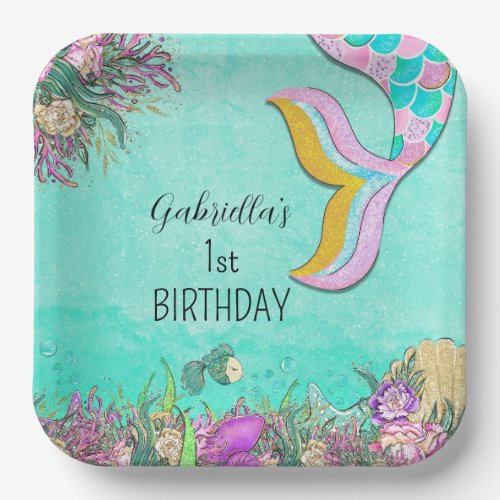 Mermaid 1st Birthday Paper Plates