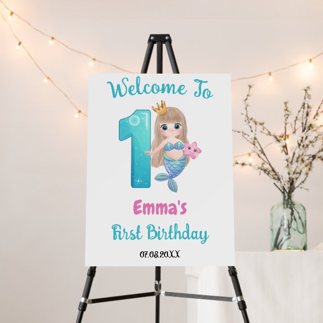 Mermaid 1st Birthday Party  Foam Board (In Situ (Stand))