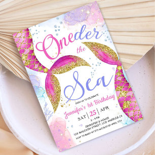 Mermaid 1st Birthday Party Girl ONEder the Sea Invitation