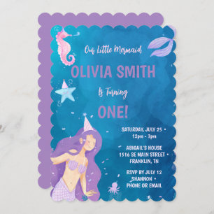 Mermaid 1st Birthday Party Invitation