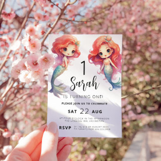 Mermaid 1st Birthday Party Invitation